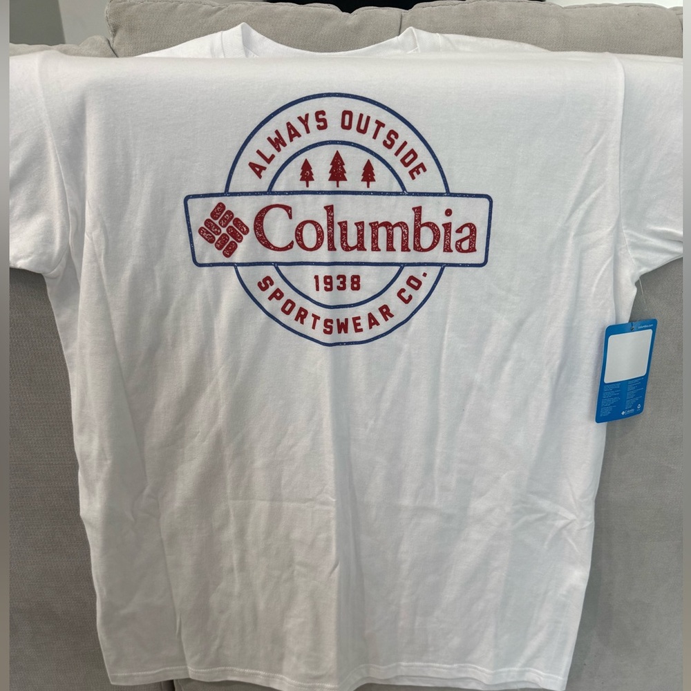 Columbia Men's White Tee with Red Logo
